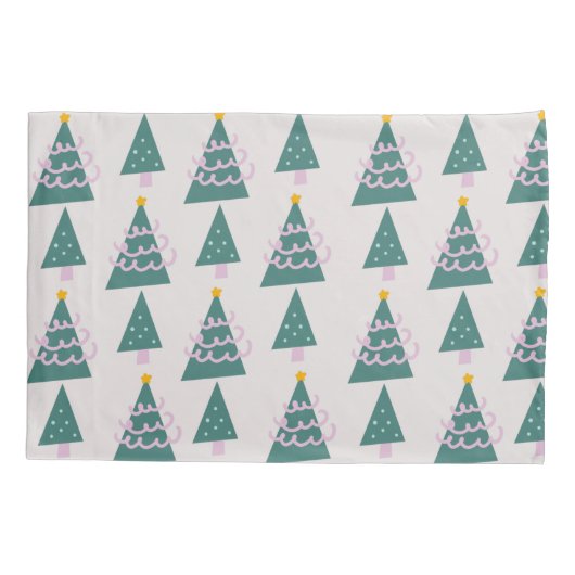 Cute Trees Doodles Pink Green Kussensloop (Achterkant)