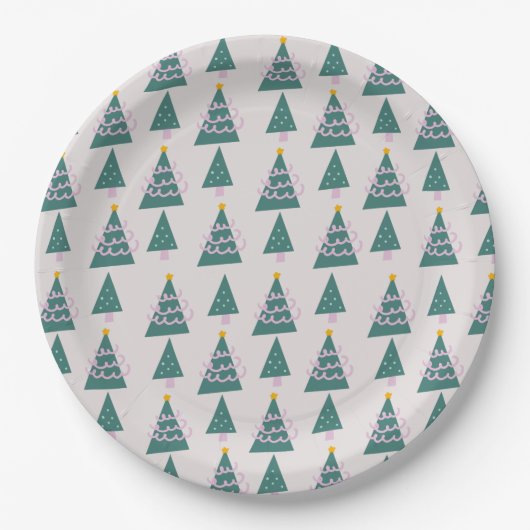 Cute Trees Doodles Pink Green Papieren Bordje (Voorkant)