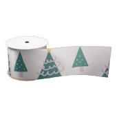 Cute Trees Doodles Pink Green Satijnen Lint (Spoel)