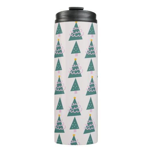 Cute Trees Doodles Pink Green Thermosbeker (Voorkant)