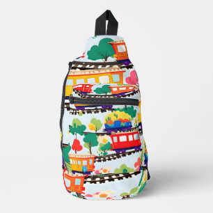 Cute treinen en bomen patroon blauw sling bag