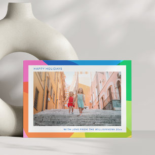 Cute Trendy Abstract Regenboog Unieke Twee Foto Feestdagenkaart