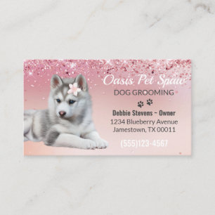 Cute Trendy Blush Pink Glitter Dog Groom Service Visitekaartje