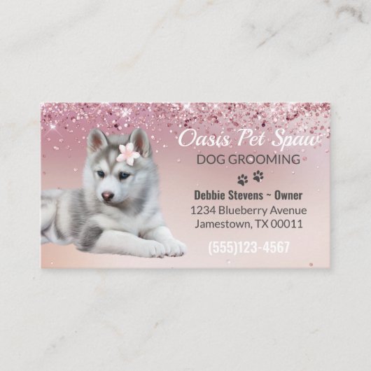 Cute Trendy Blush Pink Glitter Dog Groom Service Visitekaartje (Voorkant)