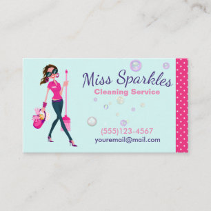 Cute Trendy Cartoon Maid House Cleaning Services Visitekaartje