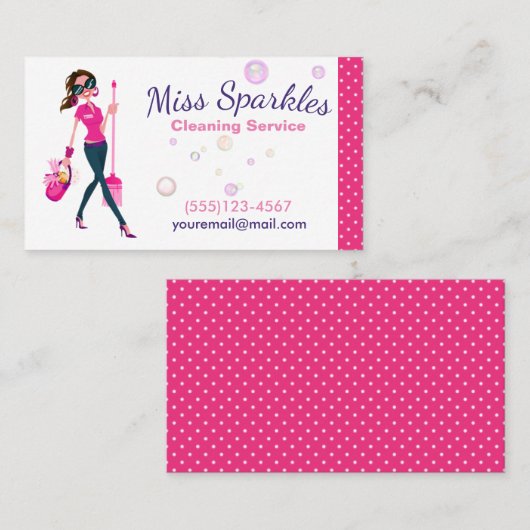 Cute Trendy Cartoon Maid House Cleaning Services Visitekaartje (Voorkant / Achterkant)
