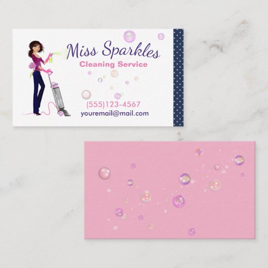 Cute Trendy Cartoon Maid House Cleaning Services Visitekaartje (Voorkant / Achterkant)