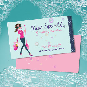 Cute Trendy Cartoon Maid House Cleaning Services Visitekaartje