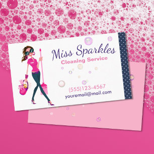 Cute Trendy Cartoon Maid House Cleaning Services Visitekaartje