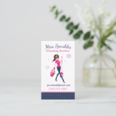 Cute Trendy Cartoon Maid House Cleaning Services Visitekaartje (Staand voorkant)