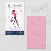 Cute Trendy Cartoon Maid House Cleaning Services Visitekaartje (Voorkant / Achterkant)