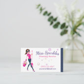 Cute Trendy Cartoon Maid House Cleaning Services Visitekaartje (Staand voorkant)