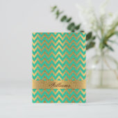 Cute trendy chevron zigzag faux gold glitter briefkaart (Staand voorkant)