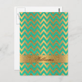 Cute trendy chevron zigzag faux gold glitter briefkaart (Voorkant / Achterkant)