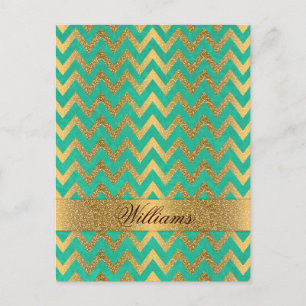 Cute trendy chevron zigzag faux gold glitter briefkaart
