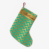 Cute trendy chevron zigzag faux gold glitter kleine kerstsok (Voorkant (Hangend))
