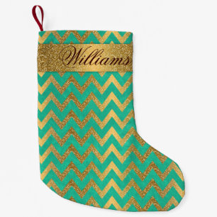 Cute trendy chevron zigzag faux gold glitter kleine kerstsok