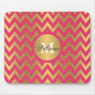 Cute trendy chevron zigzag faux gold glitter muismat