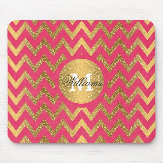 Cute trendy chevron zigzag faux gold glitter muismat (Voorkant)