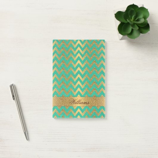 Cute trendy chevron zigzag faux gold glitter post-it® notes (Kantoor)