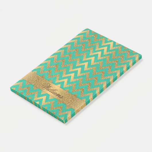 Cute trendy chevron zigzag faux gold glitter post-it® notes (Schuin)