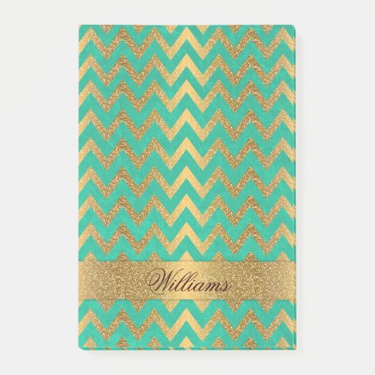 Cute trendy chevron zigzag faux gold glitter post-it® notes (Voorkant)