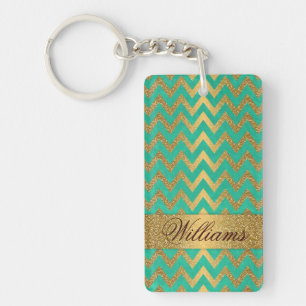 Cute trendy chevron zigzag faux gold glitter sleutelhanger