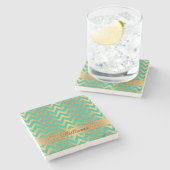 Cute trendy chevron zigzag faux gold glitter stenen onderzetter (Zijkant)