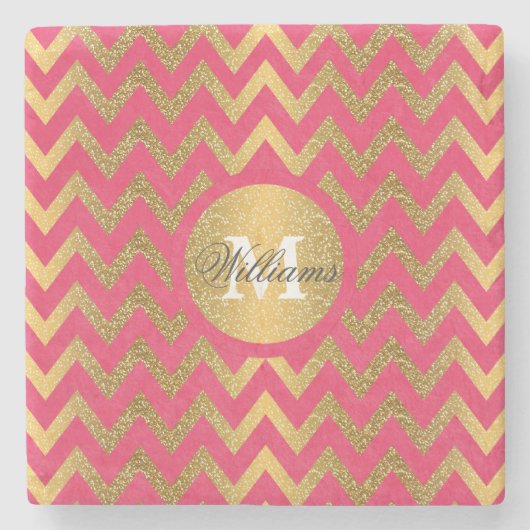 Cute trendy chevron zigzag faux gold glitter stenen onderzetter (Voorkant)