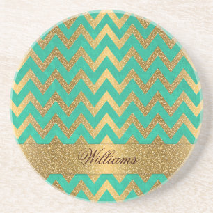 Cute trendy chevron zigzag faux gold glitter zandsteen onderzetter