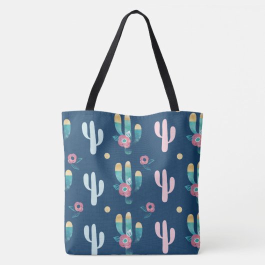 Cute, Trendy, Chic & Stylish Floral Cactus Pattern Tote Bag (Achterkant)