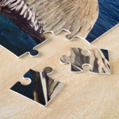 Cute Trendy Coastal Beach Pier Pelican Bird Foto Legpuzzel (Zijkant)