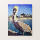 Cute Trendy Coastal Beach Pier Pelican Bird Foto Legpuzzel (Verticaal)