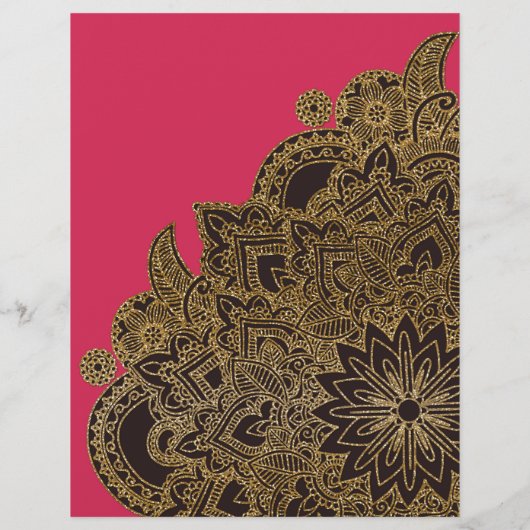 Cute trendy faux gold glitter flower henna flyer (Achterkant)