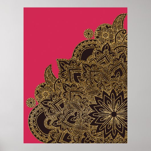 Cute trendy faux gold glitter flower henna poster (Voorkant)