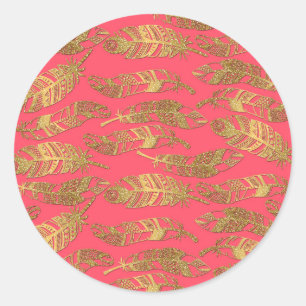 Cute trendy faux goudglitter tribale veren ronde sticker