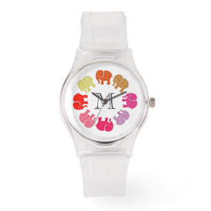 Cute trendy girale olifantenmonogram horloge