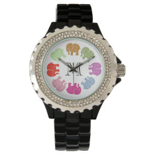 Cute trendy girale olifantenmonogram horloge