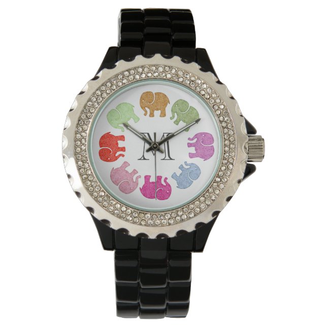 Cute trendy girale olifantenmonogram horloge (Voorkant)