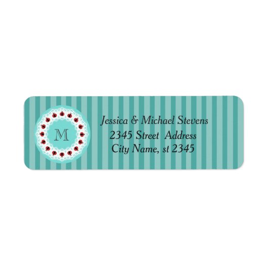 Cute trendy girly ladybugs monogram etiket (Voorkant)