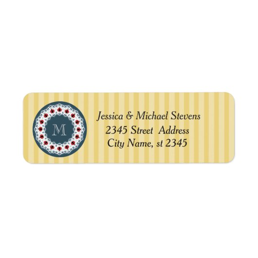 Cute trendy girly ladybugs monogram etiket (Voorkant)
