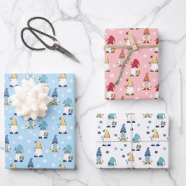 Cute Trendy Gnomes Blue Pink Gold White Inpakpapier Vel