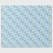 Cute Trendy Gnomes Winter Gold Blue Cadeaupapier (Vlak)