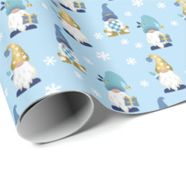 Cute Trendy Gnomes Winter Gold Blue Cadeaupapier