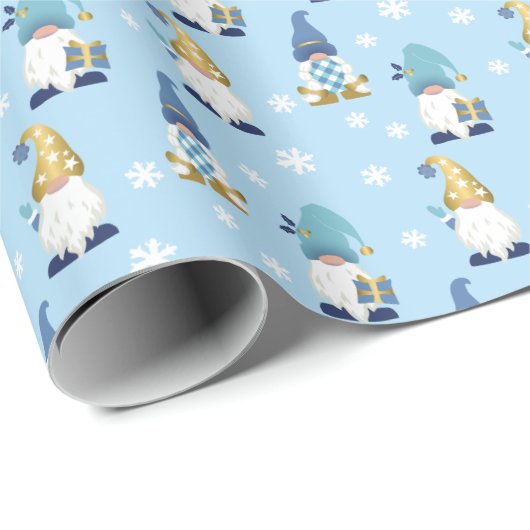 Cute Trendy Gnomes Winter Gold Blue Cadeaupapier (Rol Hoek)