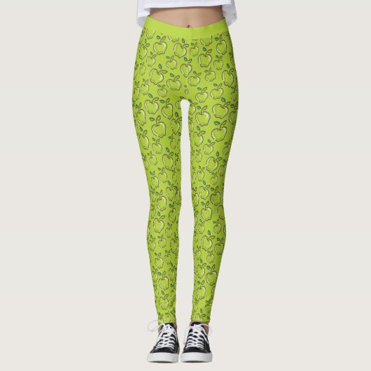Cute Trendy Green Apples Fruit Orchard Leggings (Voorkant)