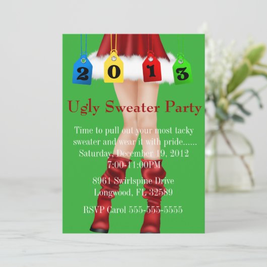 Cute Trendy Holiday/Santa Ugly Sweater Party Kaart (Staand voorkant)