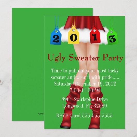 Cute Trendy Holiday/Santa Ugly Sweater Party Kaart (Voorkant / Achterkant)