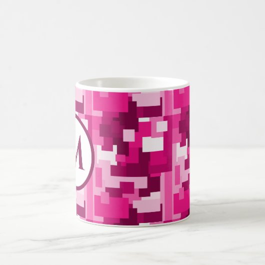 Cute Trendy Hot Pink Digital Camo Pattern Monogram Koffiemok (Center)