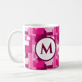 Cute Trendy Hot Pink Digital Camo Pattern Monogram Koffiemok
